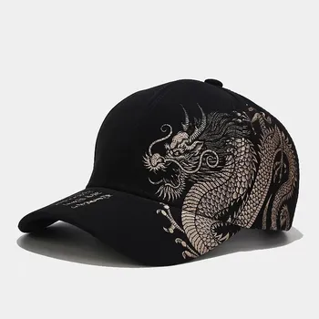 Печат на китайския дракон Мъжки мото бейзболни шапки, Дамски памучни шапки Градинска дизайнерски шапка Мъжка Gorras шапка на шофьор на камион 여름모자 남성용