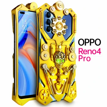 Оригинален Луксозен Брониран Метален Алуминий Калъфче За Телефон Oppo Reno 5 4 Pro Case Ръчна Предаване На Чисто Ръчно Изработени Череп Телефонна Обвивка
