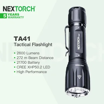 Nextorch TA41 мощен тактически фенер с акумулаторна батерия 21700, двоен ключ 2600LM за къмпинг, самозащита, велосипед