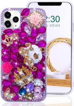 Розово-розов калъф за iPhone 14 13 11 12 Pro Max XR XS X 8 7 Plus SE 2020, калъф за телефон, броня с пеперуда и цветя, короната
