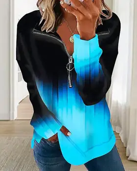 Пролетно-летен топ с дълги ръкави и принтом омбре, 2023, женски случайни пуловер с V-образно деколте и дълъг ръкав, потници, дамски дрехи, Ropa