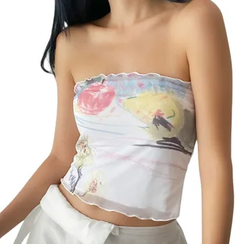 Дамски блузи-тръба, летни дрехи 2023, тениски без ръкави, с открити рамене, реколта секси эстетичная дрехи, клубна градинска облекло